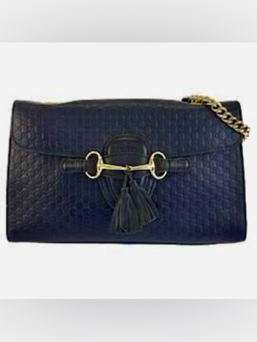 Gucci Microguccissima Navy Leather Chain Horse Bit Bag